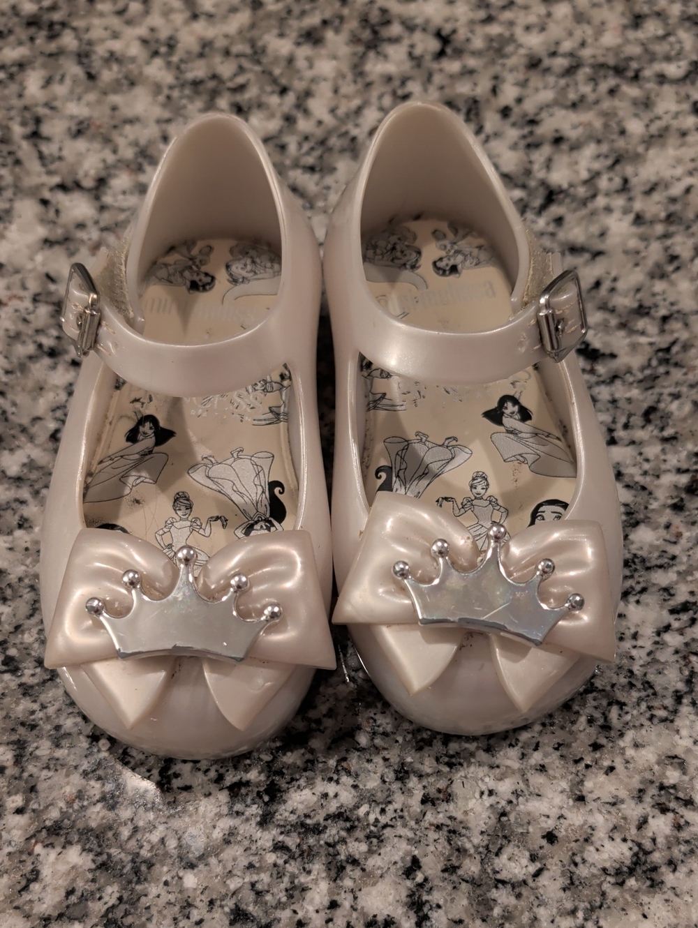 Mini Melissa Pearl Cream Mary Jane Jelly Shoes with Crown Bow